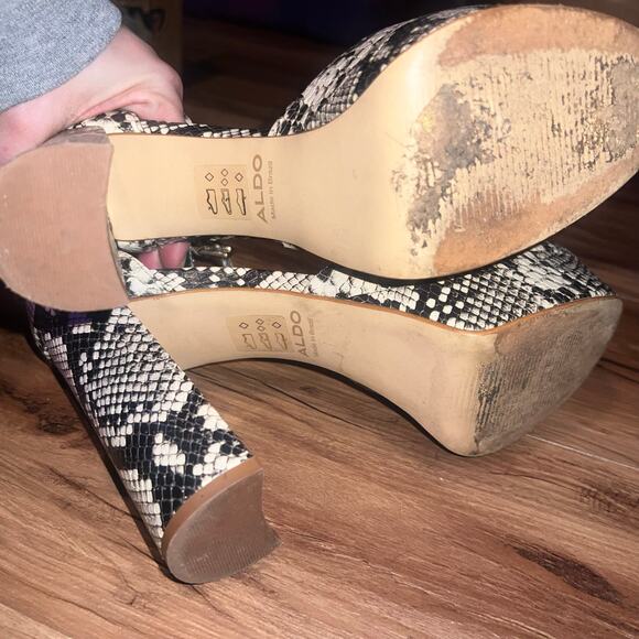 ALDO Snake Print Ankle Strap Round Toe Platform Heels Size 7 - Picture 13 of 16